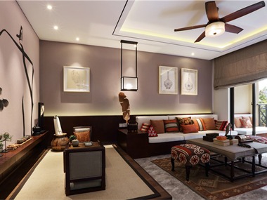 设计师以现代东南亚风格为基调，空间色调以木色为主色