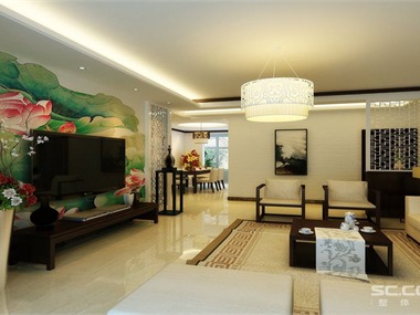 客厅采用实木沙发搭配白布质地的沙发垫，配合素色的窗