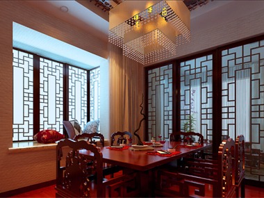 中式餐厅飘窗效果图