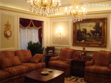 新古典客厅沙发背景墙效果图