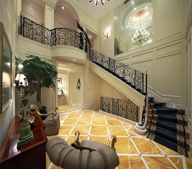 新古典客厅楼梯效果图