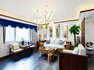 中式客厅沙发背景墙实景图